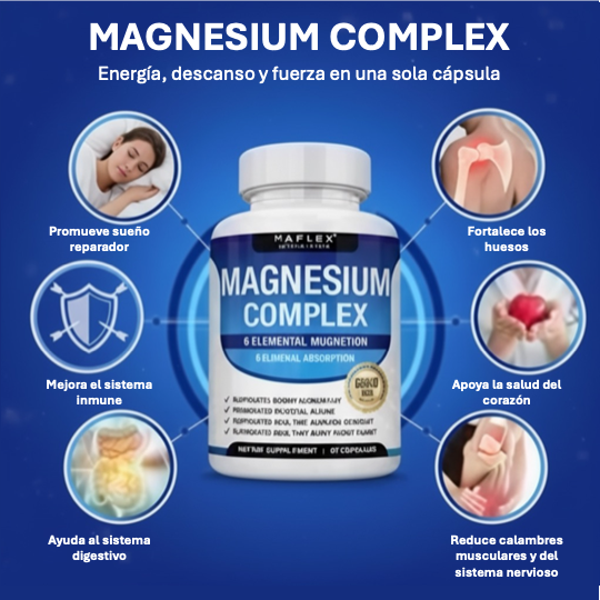 Magnesium Complex - Toplux  (3 frascos de 60 cápsulas - 3 meses de magnesio para tu cuerpo)